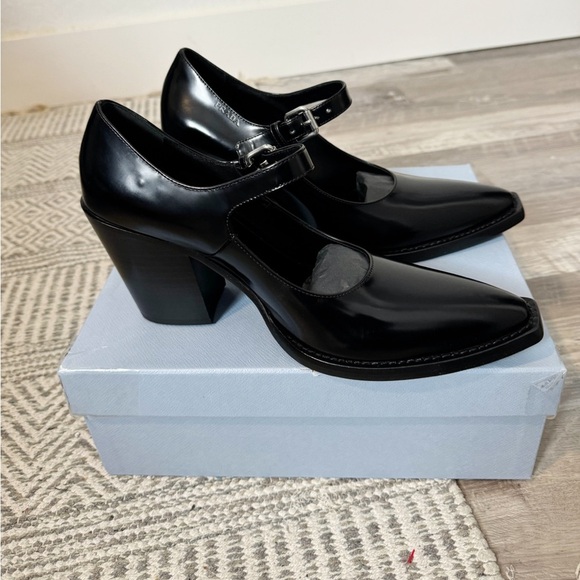 NEW Prada Leather Mary Jane Block Heel Pumps - Picture 7 of 11